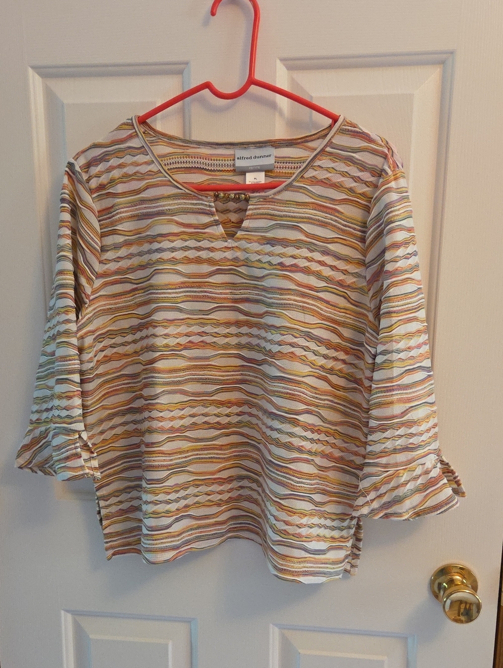 Alfred Dunner Multicolor Striped Keyhole Top with Ruffle Sleeves